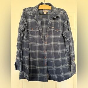 Ariat Rebar Flannel Durastretch Shirt Womens Size XL Blue Plaid Button Up Blue